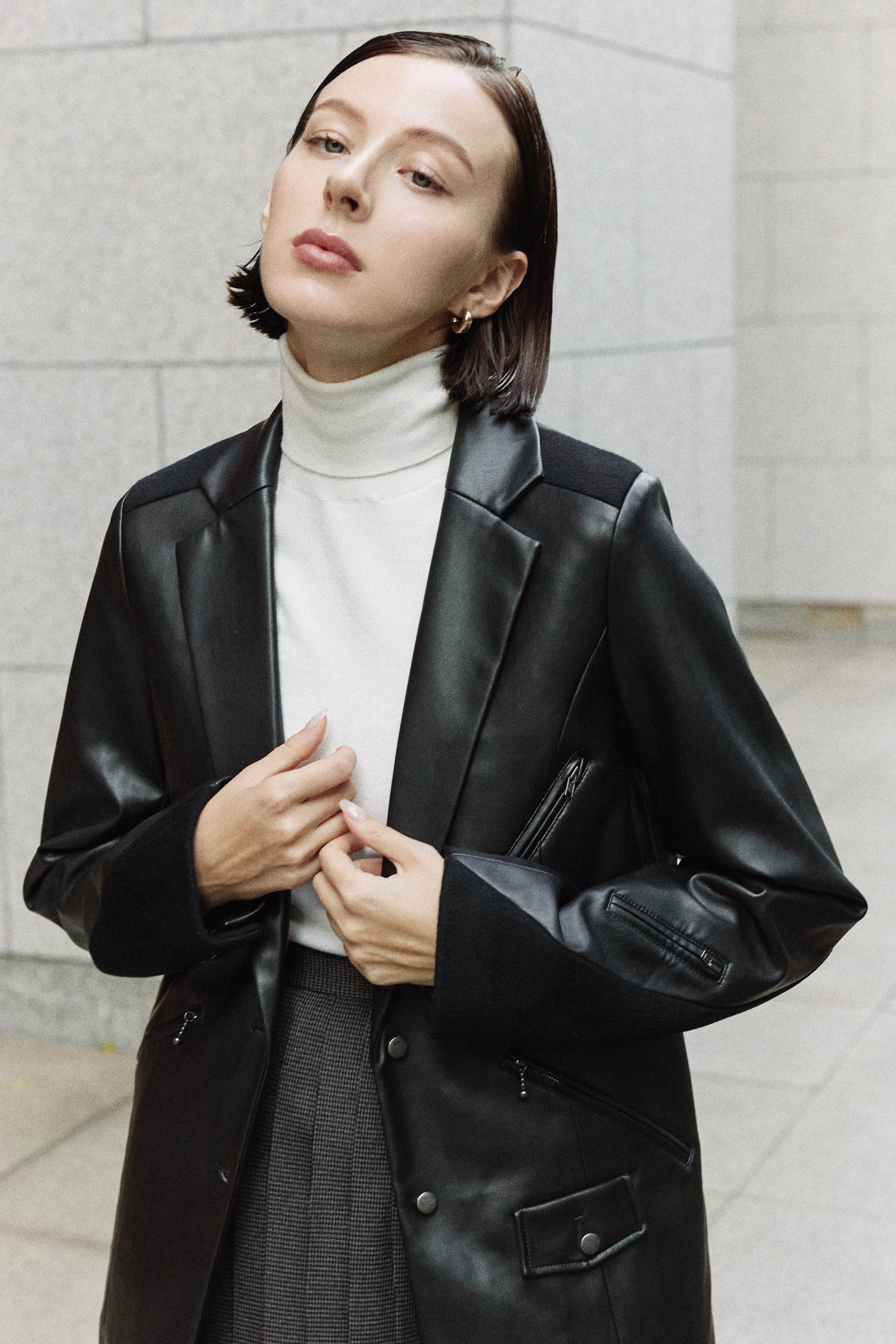 SPLICED FAUX LEATHER JACKET【CA1A-J262】 | CIEL'AIR SPLICED FAUX LEATHER JACKET【CA1A-J262】 | CIEL'AIR