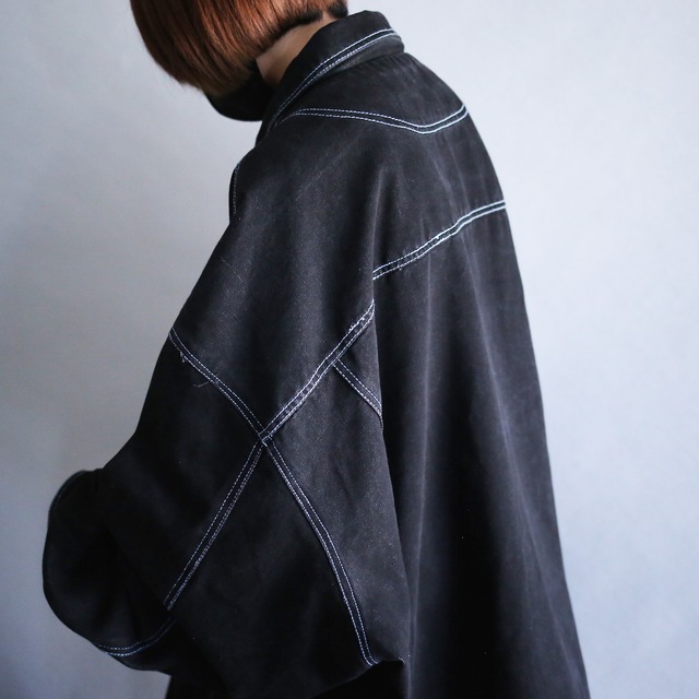 blue stitch work XXXXXL super over size wide silhouette black denim jacket
