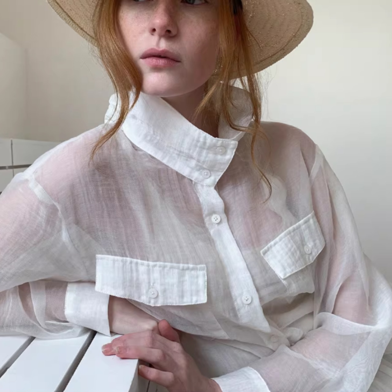 Voile Pocket Sheer Shirt F0616