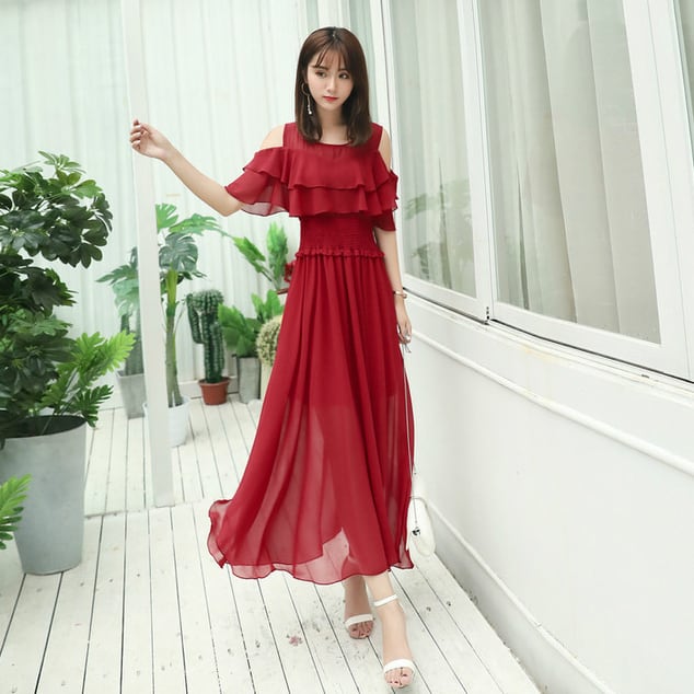 ティアード ロリータ ワンピース ミモレ ミモレ丈 袖あり ボリューム袖