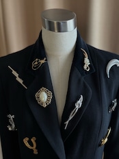 vintage brooch black tailored jacket-5065-11
