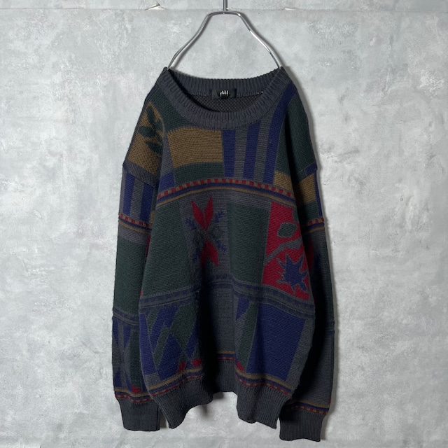#7085 retoro multicolor geometric pattern wool knit