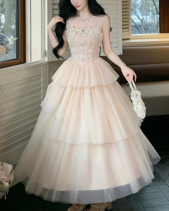 ドリームガーデンティアードチュールワンピース　25W08365