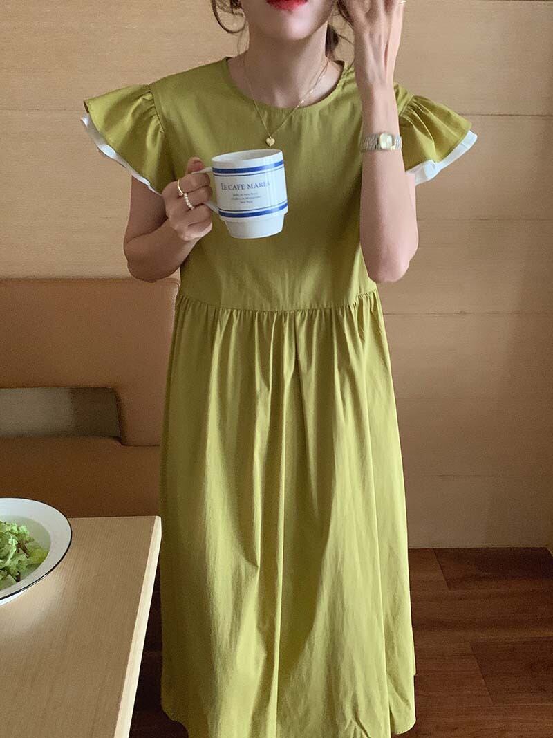 スリーブドレス サマースリムラウンドネック半袖 ショート ピンク ハーフスリーブ 夏物 Oネック ビッグFスモールZ韓国55620677219