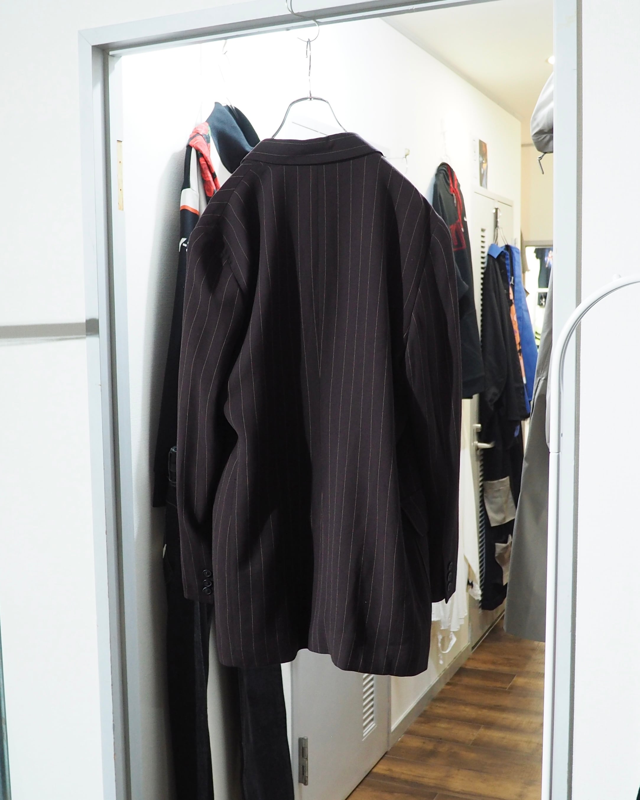 1990 - 00s ” ANNE KLEIN ” Dark Brown × Yellow Stitch Embroider Double jacket