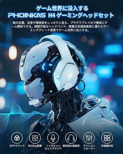 PHOINIKAS ゲーミングヘッドセット 有線 ps4ヘッドセット ps5