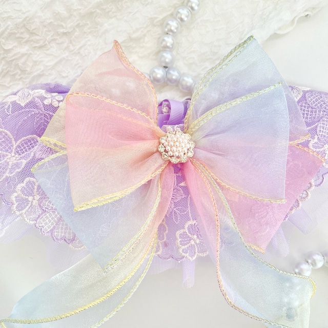 ドレスアップリボンエプロン 猫 オーガンジー 付け襟