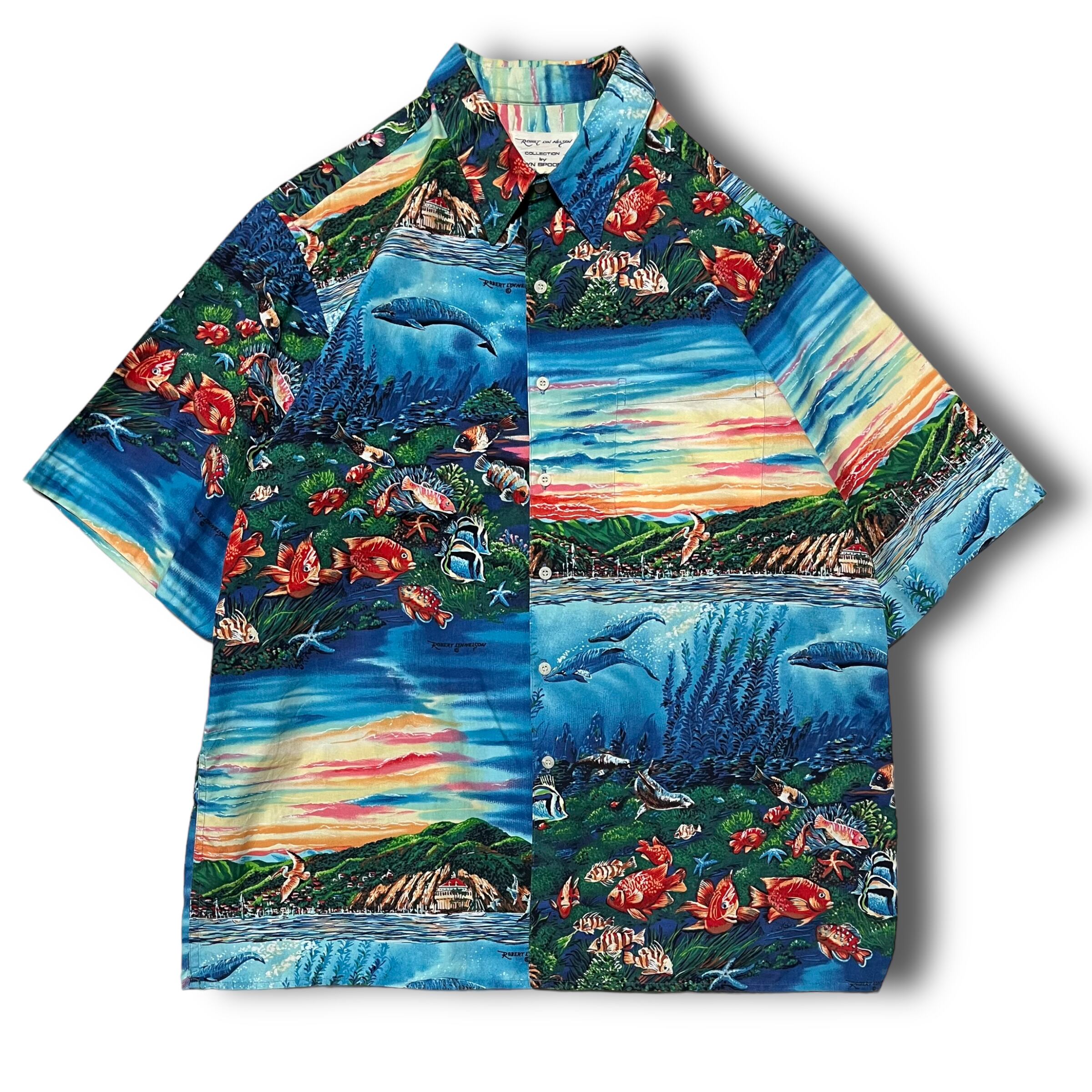 【reyn spooner】レインスプーナー マリンアートハワイアンシャツ