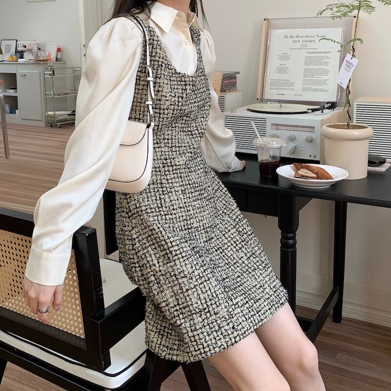 ツイードミニサスペンダーワンピースセット U7995 Udresser