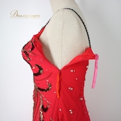 社交ダンス 衣装 スタンダード ドレス ワンピース パーティドレス Bicici レッド系 ブラック系 赤 黒 スパンコール チュール 派手 袖なし 大きく広がるスカート シルク100% 華やか 輝きパーティー 踊るためのドレス 炎のように揺らめく プレゼント ギフト 特別な日の衣装 コンペティション 用衣装 舞台衣装 ステージ衣装 レディースドレス