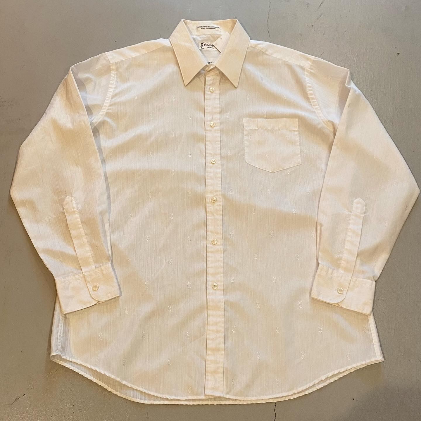 90s~ YVES SAINT LAURENT logo patterned stripe L/S shirt【高円寺店】