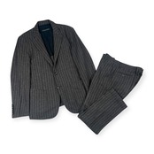 上下 イタリア製 リネン混 MASSIMO REBECCHI マッシモレベッキ ストライプ テーラードジャケット スラックス スーツ (上)50(下)48/グレー メンズ