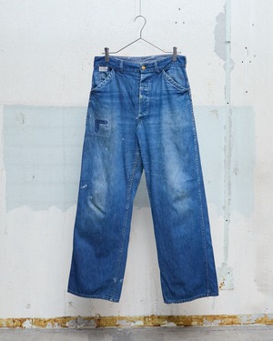 vintage “FINCK'S” baggy denim painter trousers / good damaged, hand repaired
