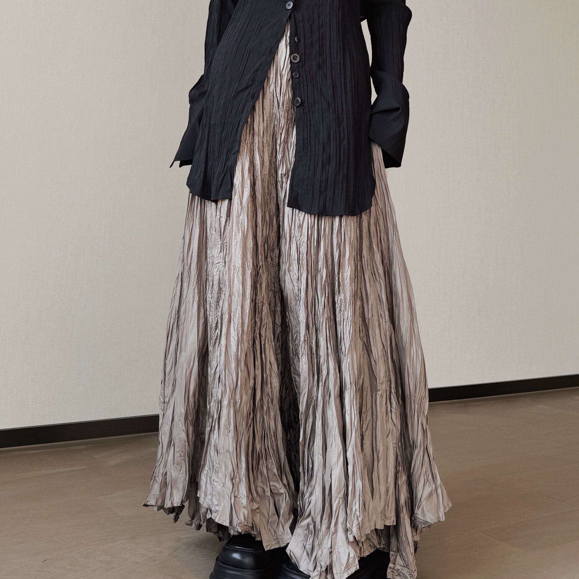 Long pleated irregular skirt S142