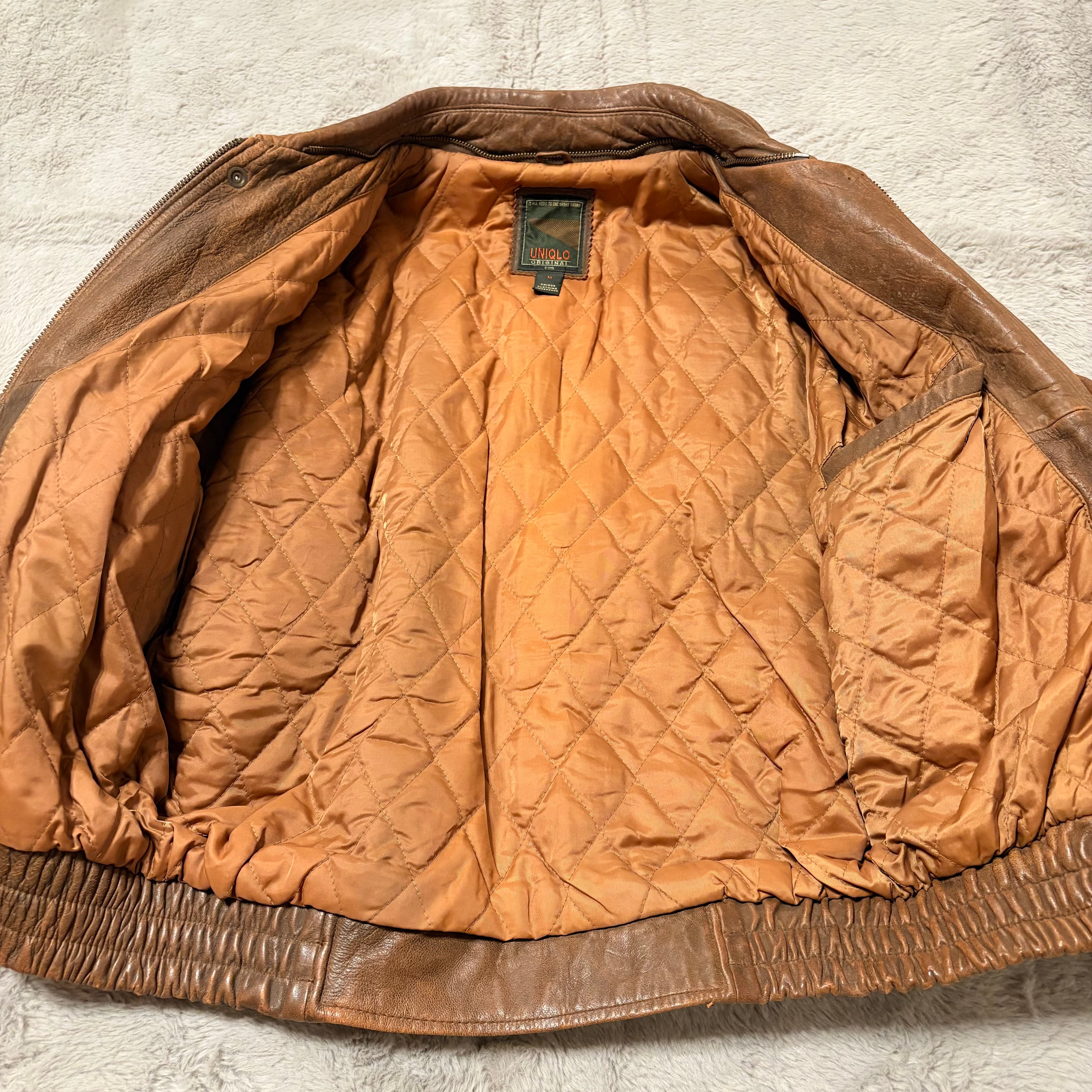 00s OLD UNIQLO レザージャケット 初期 ラム ブラック Mサイズ | 古着