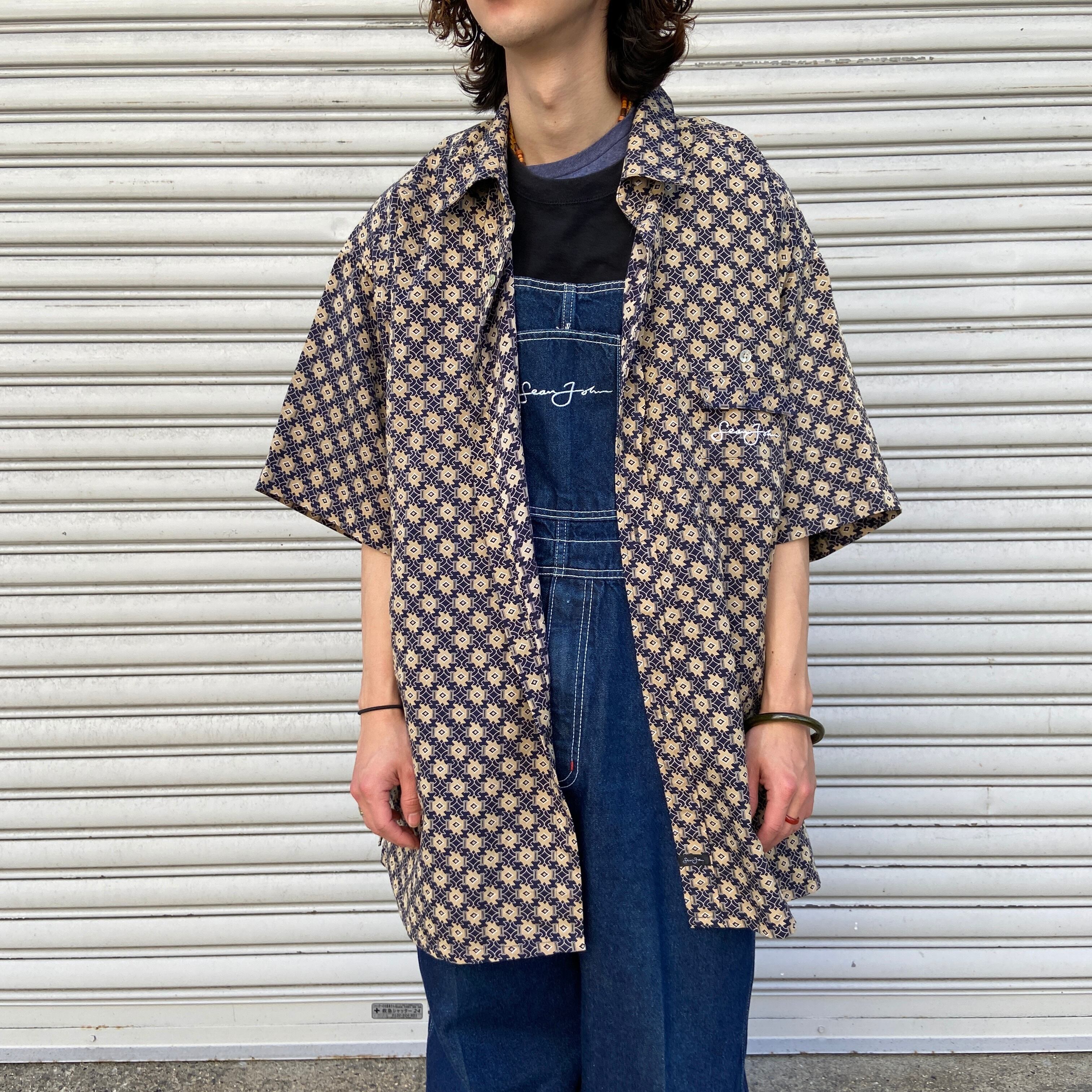 送料無料』Sean john ショーンジョン 総柄ボックス半袖シャツ XL