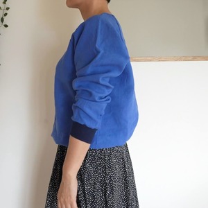 リネン ラグランスリーブ プルオーバー ブルー