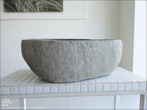 手洗鉢 自然石 洗面ボウルL-F15 洗面器 手洗いボウル 手洗い器 ウォッシュボウル 洗面資材 洗面材料  W45 x D33 x H17cm