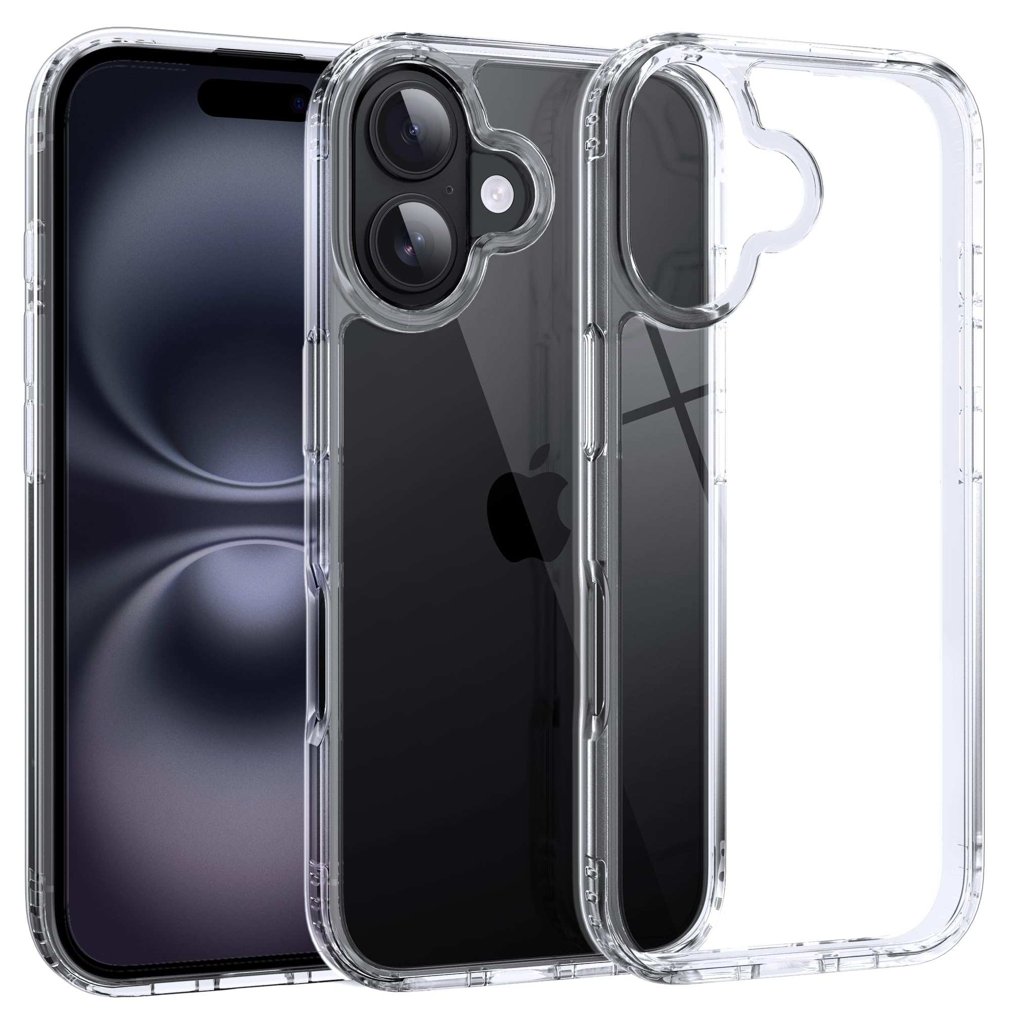 Supdeal iPhone 16 用耐衝撃透明ケース 米軍MIL規格 SGS認証 黄ばみ防止 ワイヤレス充電対応 ストラップホール付き 耐久性 クリアで透明なハード背面パネル ソフトシリコンエッジ アイフォン 16 スマートフォン保護カバー 6.1インチ(クリア)