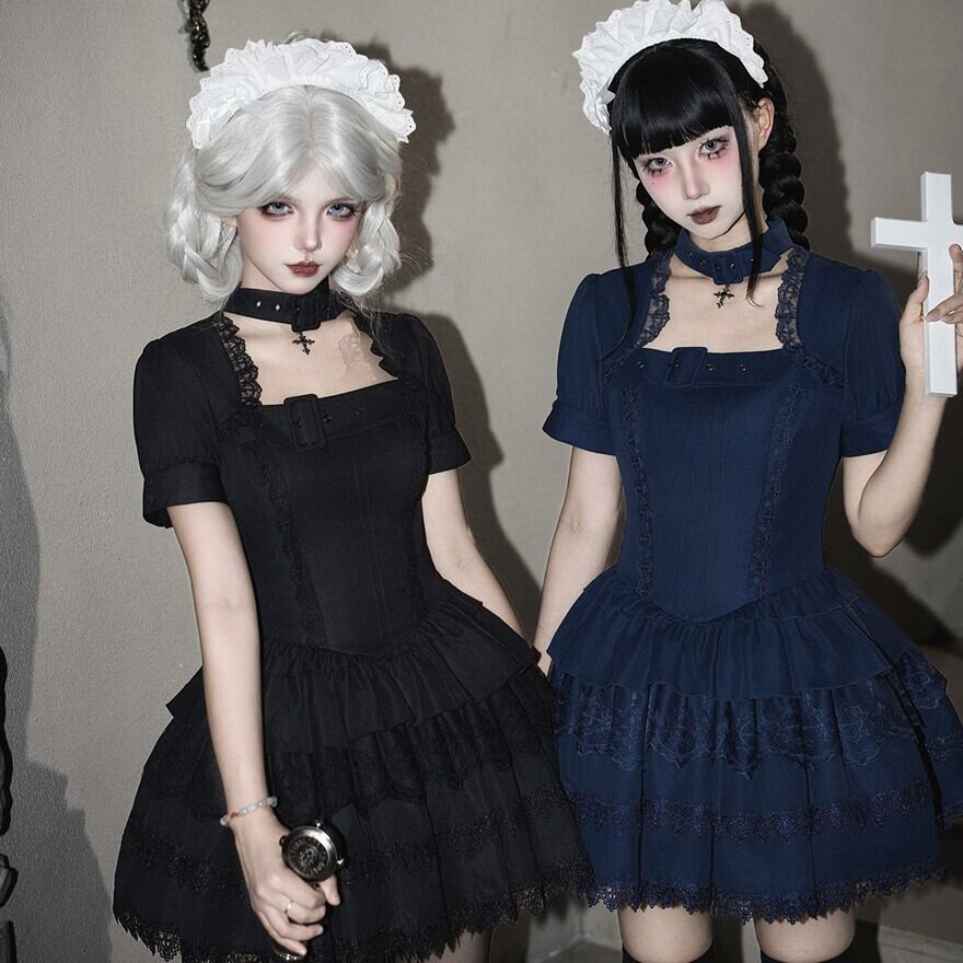 ロリータファッション ゴスロリ黒メイド服5点セット | ロリィタ