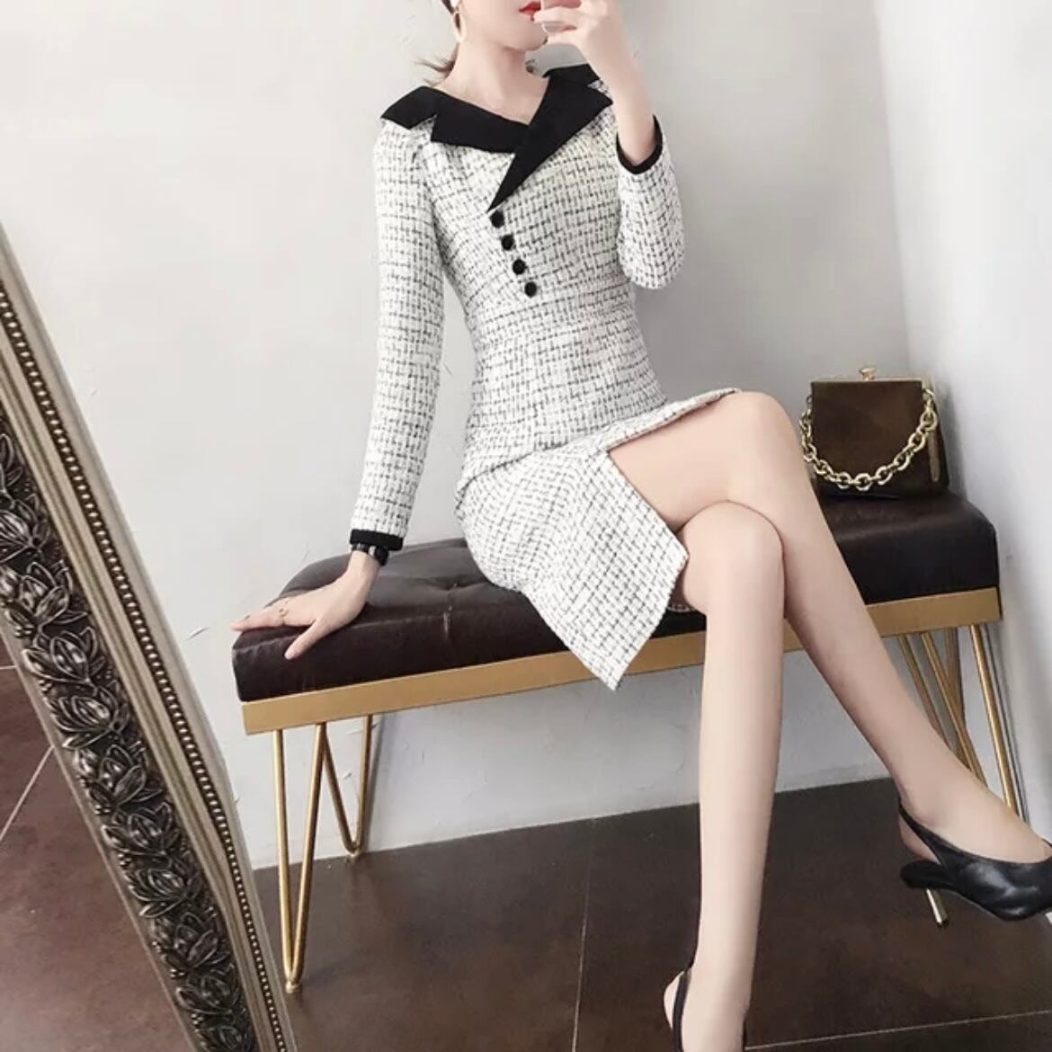 Vネックツイードワンピース | select shop -pixie-