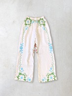 ヴィンテージ 刺繍 リネン 生地 パッチワーク イージーパンツ 送料無料