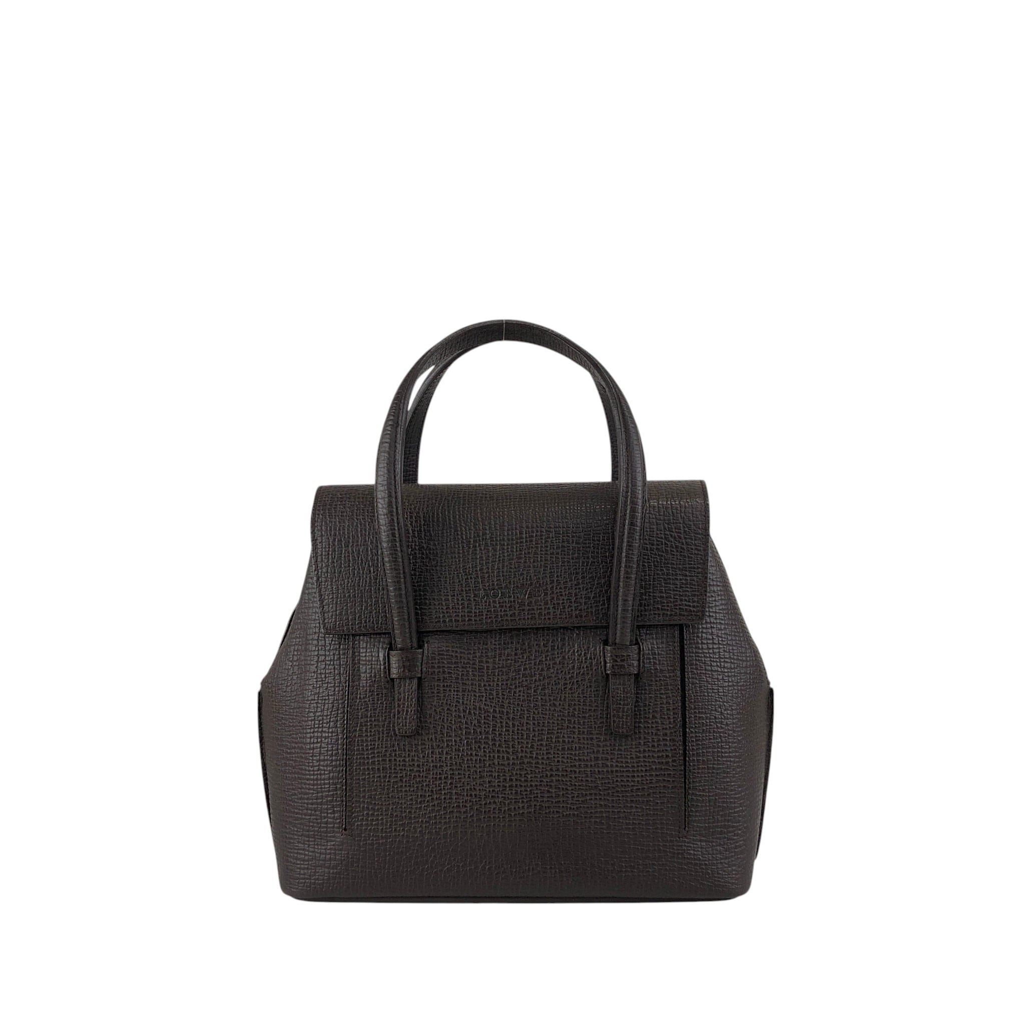 LOEWE ハンドバッグ ダークブラウン ロゴ型押し LOEWE ロエベ ハンドバッグ ブラウン ロゴ レザー 型押し vintage