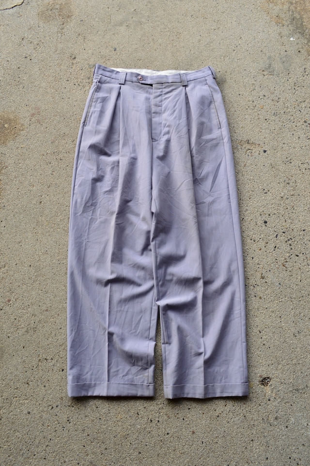 STACY ADAMS 1980's-90's From USA Center Intuck Wide Slacks Windowpen Polyblend Rayon ステイシーアダムス 80s ワイドスラックス