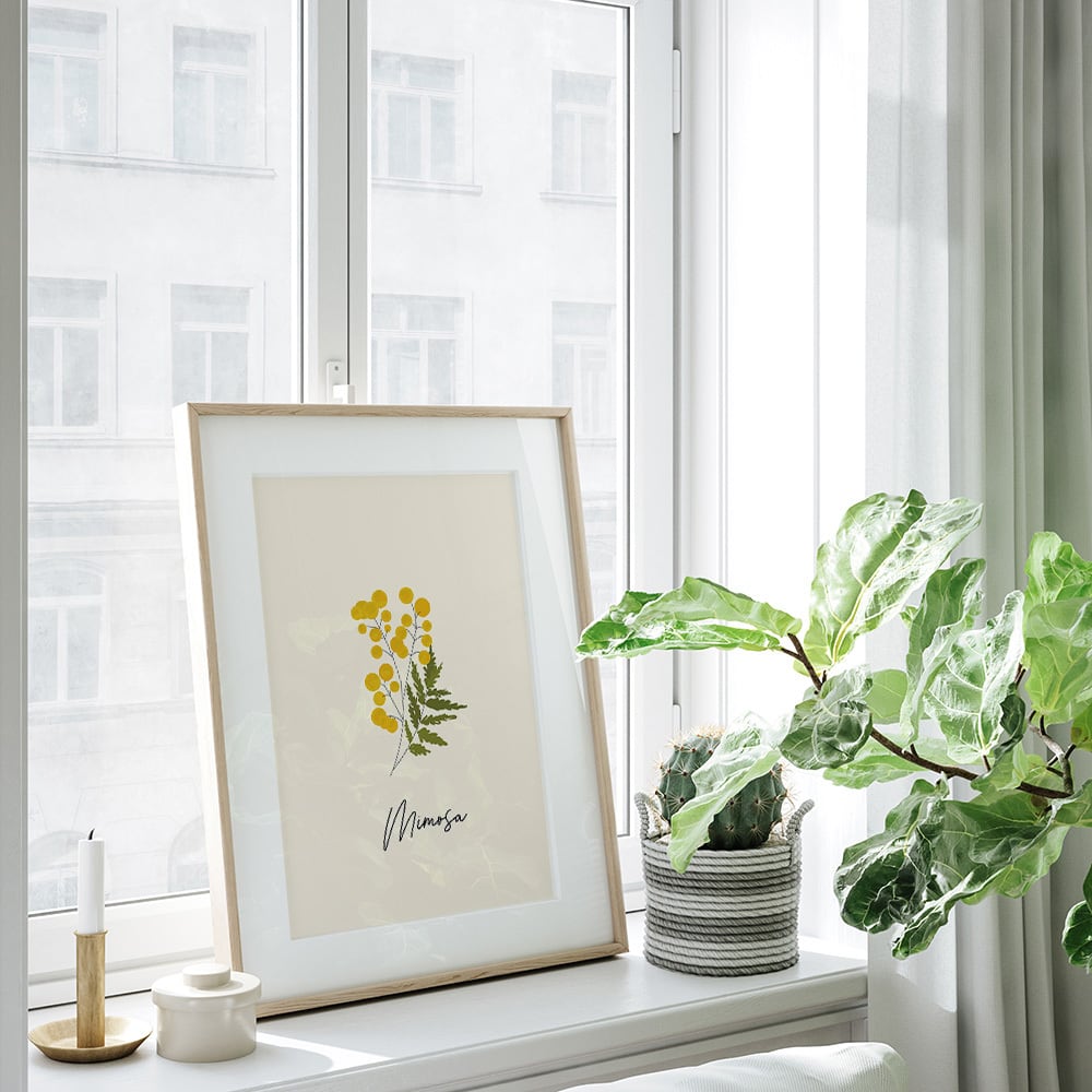 春の北欧ポスター ミモザ / i0546 / ミモザと桜と小鳥 インテリア