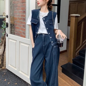 Denim vest & wide leg pants set S693