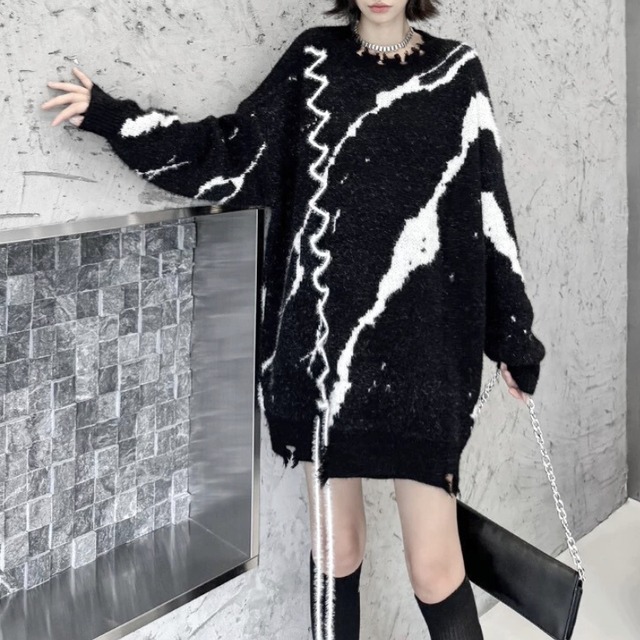 Abstract shaggy knit top C1434