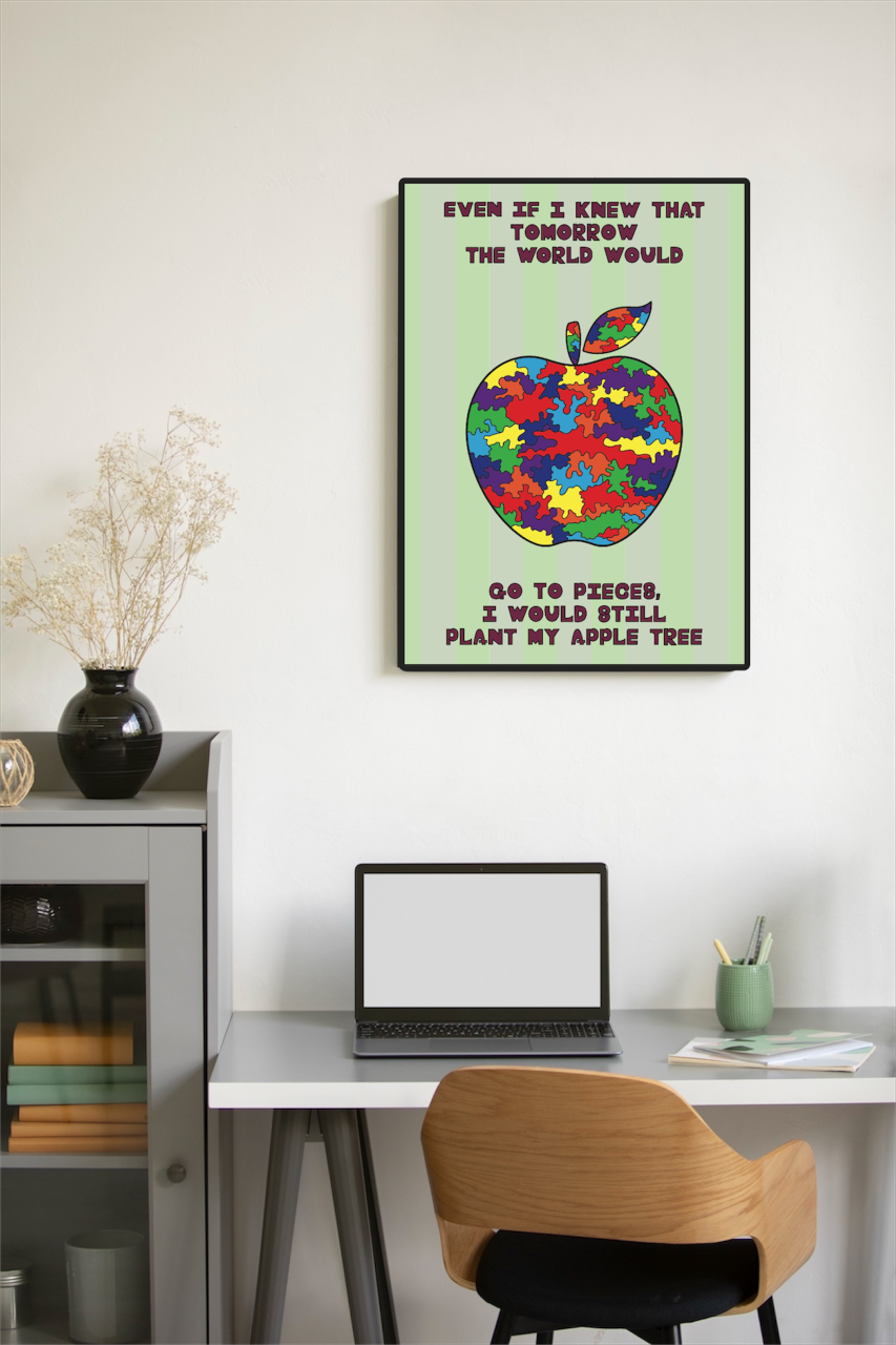 DHD(M)055【フレーム付きインテリアポスターA2　迷彩リンゴ】