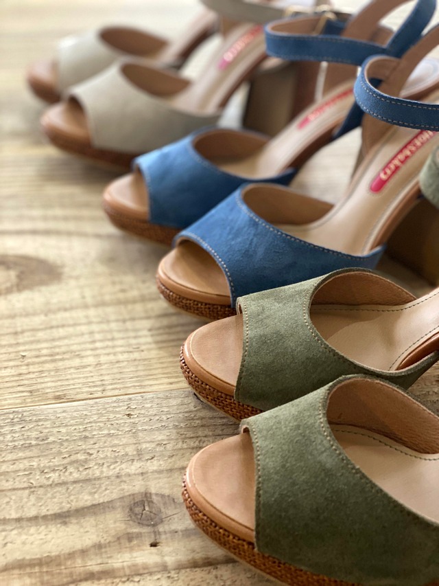 小さいサイズxs限定 パナマ風プラットフォーム付きベロアサンダル Shoesbakery