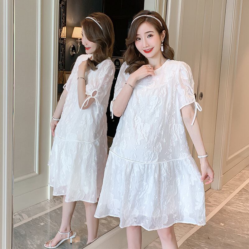 【新作】【送料無料】 マタニティウェア2020夏の新しいファッショナブルなバブルコットンAラインドレス サマー 夏物 expec261132108925