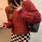 Red Retro Twist-Knit Sweater