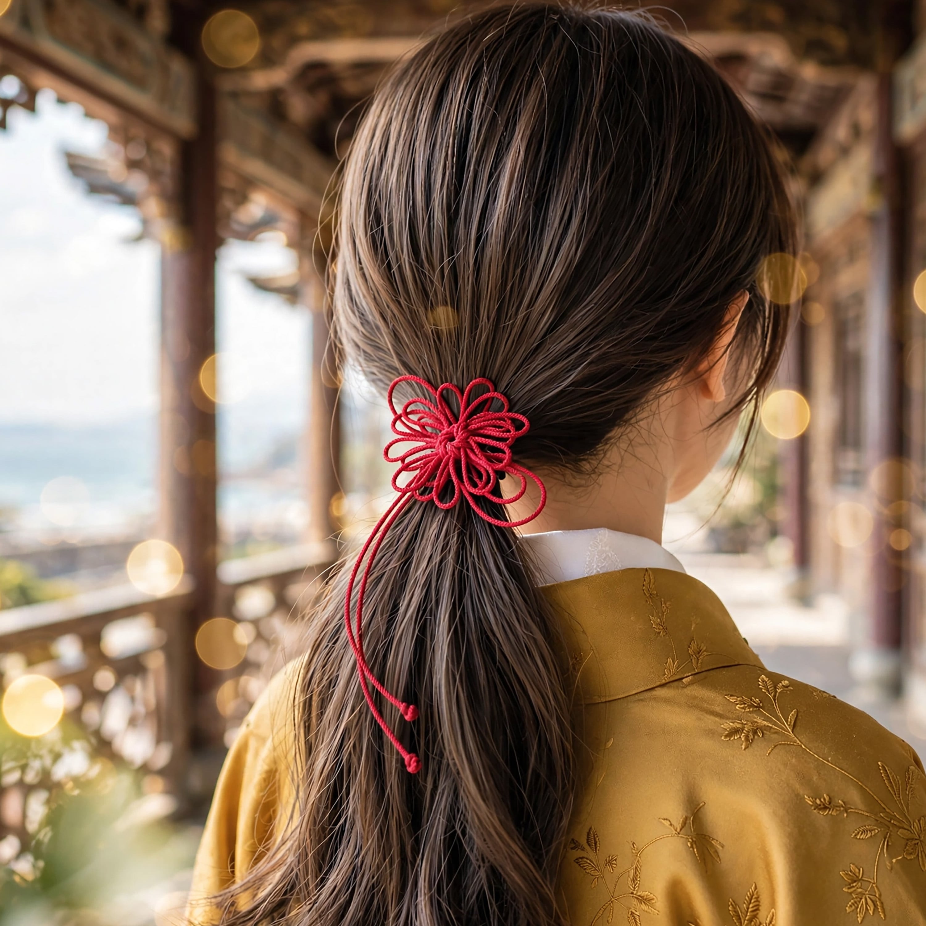飾り結びヘアゴム「導、華カカゲ」|着物・浴衣に簡単アレンジで和装ヘア