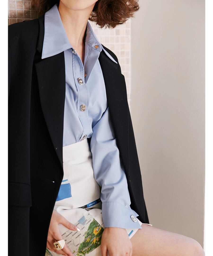 メタルボタン◆ブルーグレーシャツ【t-10473】