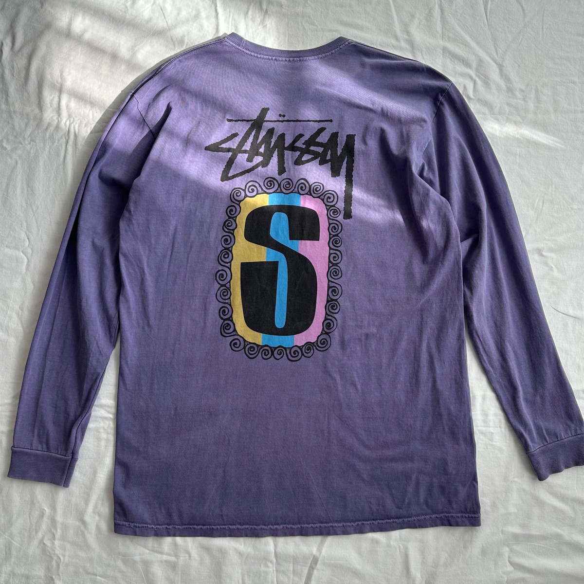 20s STUSSY S Frame Pigment Dyed S Logo Printing Long Sleeves TEE 
