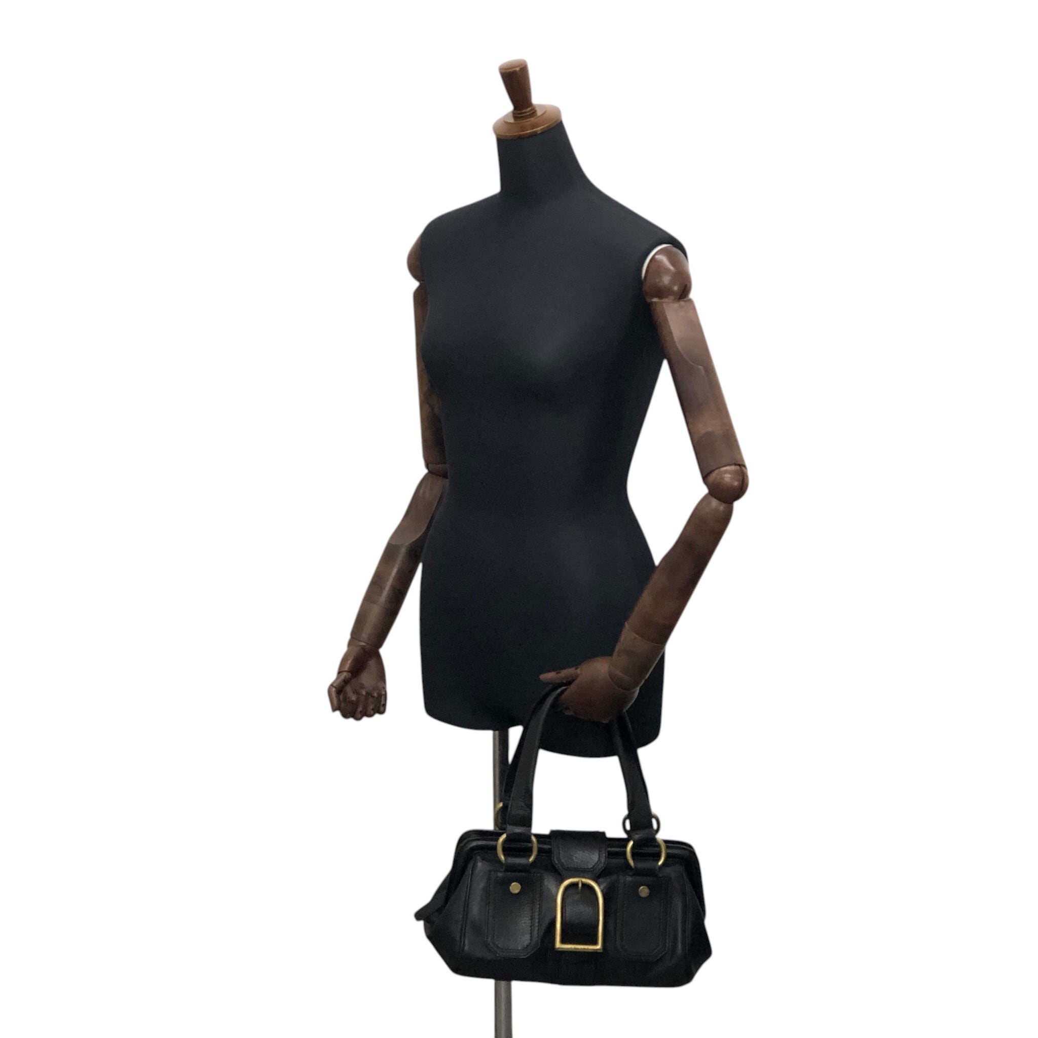 CELINE セリーヌ ハンドバッグ ブラック フロントバックル レザー ミニ