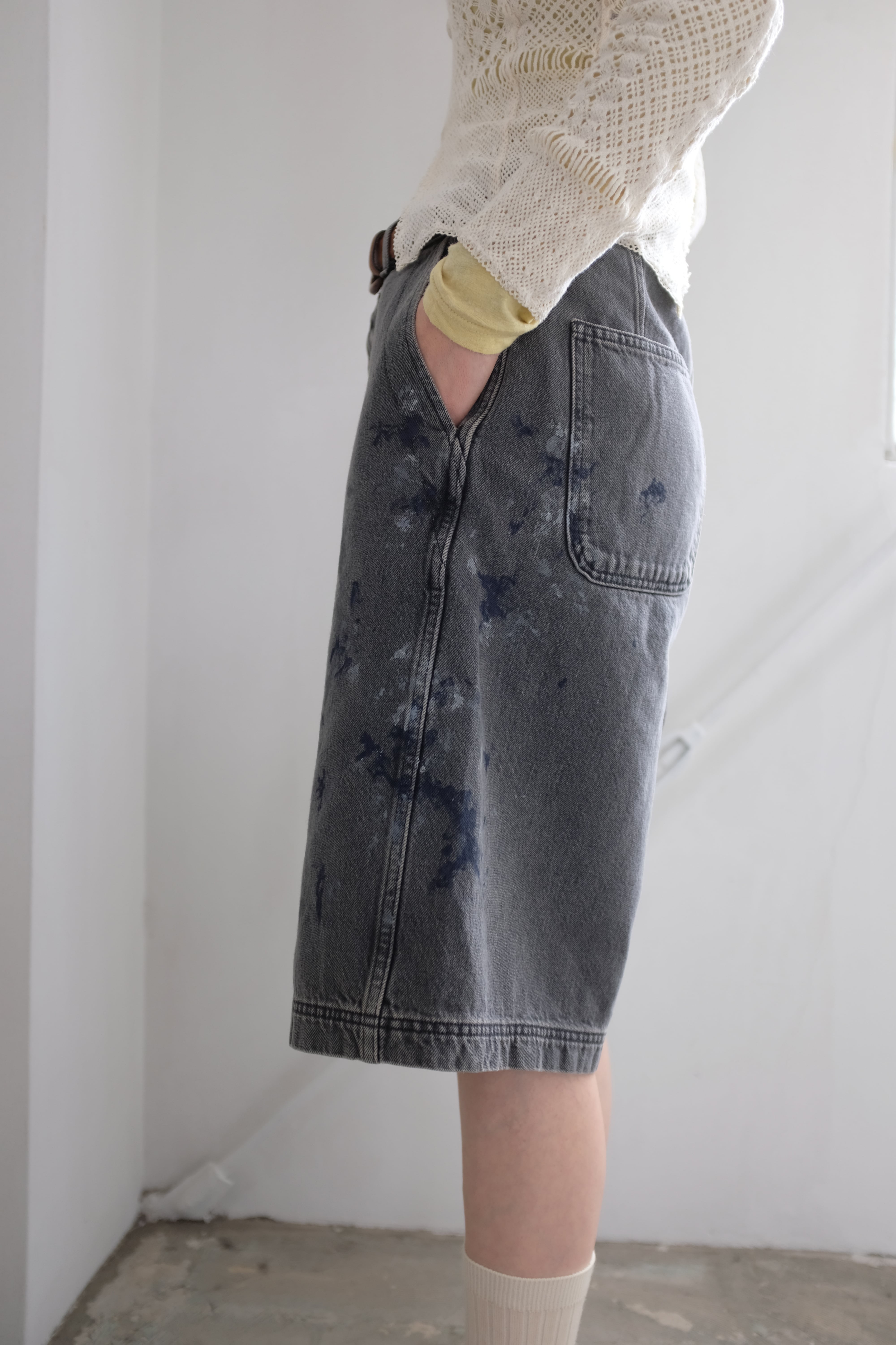 YLÈVE] HAND PAINT DENIM SHORTS / BLACK | YES-姫路の美容院と服のお