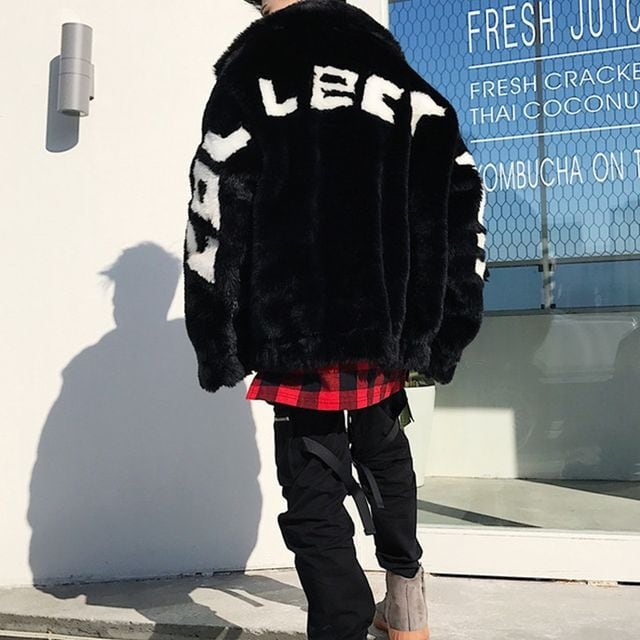 【予約販売】ボアブルゾン バックロゴ ショート丈 メンズ ふわふわ もこもこ オーバーサイズ 防寒 お洒落 秋冬 暖かい 大きいサイズ S/M/L/XL