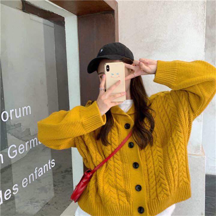 華やかな印象に トレンド 秋冬物 ニットトップス カジュアル カーディガン 単体ボタン カレッジ風 コート