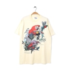 80s ヘインズ USA製 アニマルプリント オウム 鳥 バード ヴィンテージ Tシャツ オールド ベージュ サイズL シングルステッチ 古着 @BZ0038