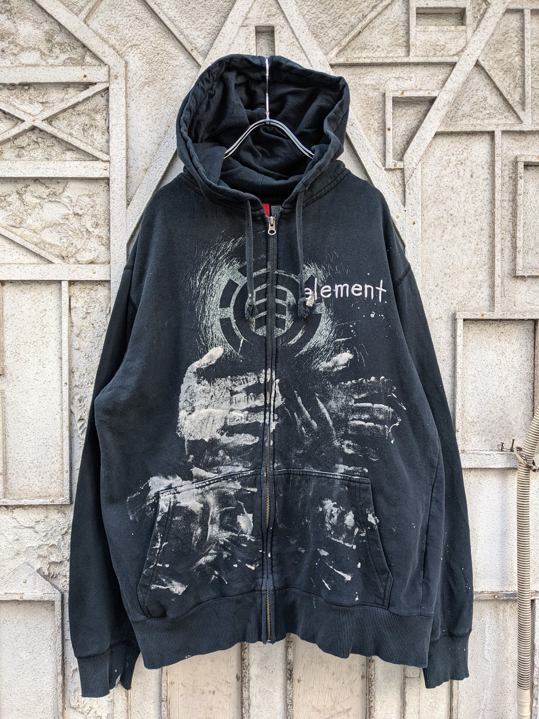 "ELEMENT" paint & embroidery zip up hoodie
