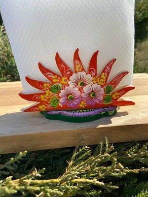 ペトリキウカ塗り　木製ナプキンスタンド　メモスタンド　ホメンコ作　太陽