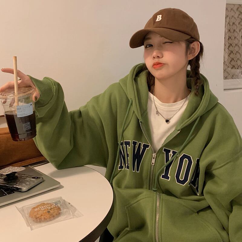 フードスウェット ジャケット オータムウィンターカジュアルルーズトップス 秋物 冬物 スーパーモール68823651645