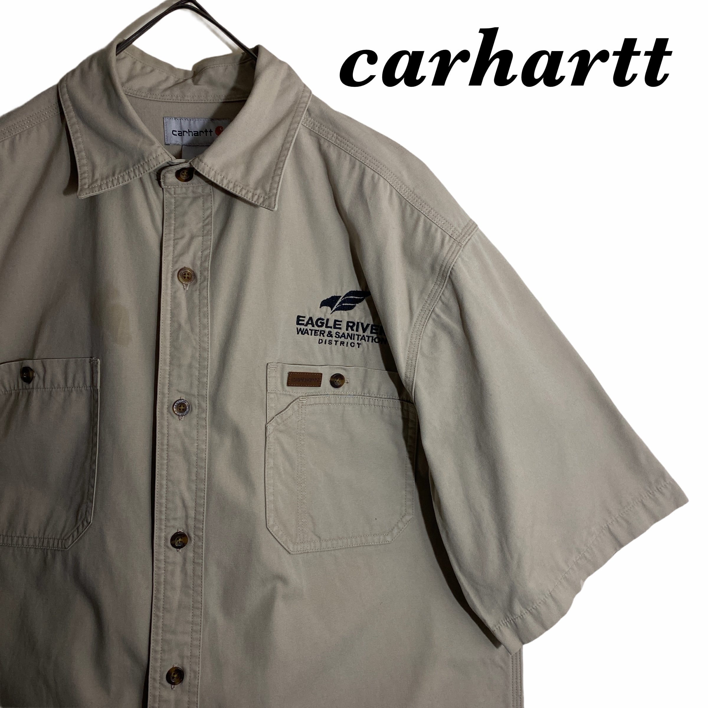 【希少デザイン】carhartt カーハート 刺繍ロゴ ワークシャツ Mサイズ