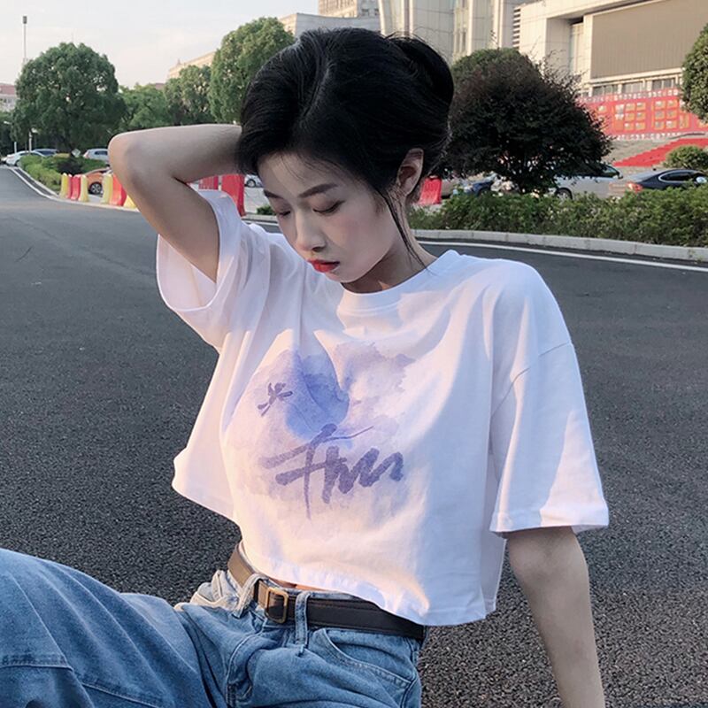 ホワイトショートTシャツ サマールーズスタイルトップス 夏物 スーパーモール51791133288