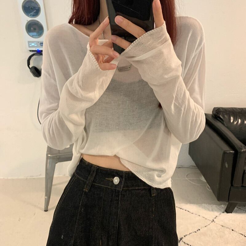 ホワイトTシャツ サマーレッド薄手トップス ベーシックルーズカジュアルブラウス ロング 夏物 ガールズファッション64085777794