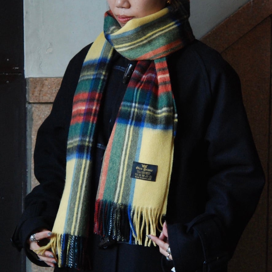 GLEN PRINCE pure new wool stole - yellow check - / Scotland